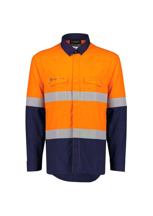 ZW180 Syzmik Mens Orange Flame Lightweight Ripstop Spliced Shirt - Hoop Taped