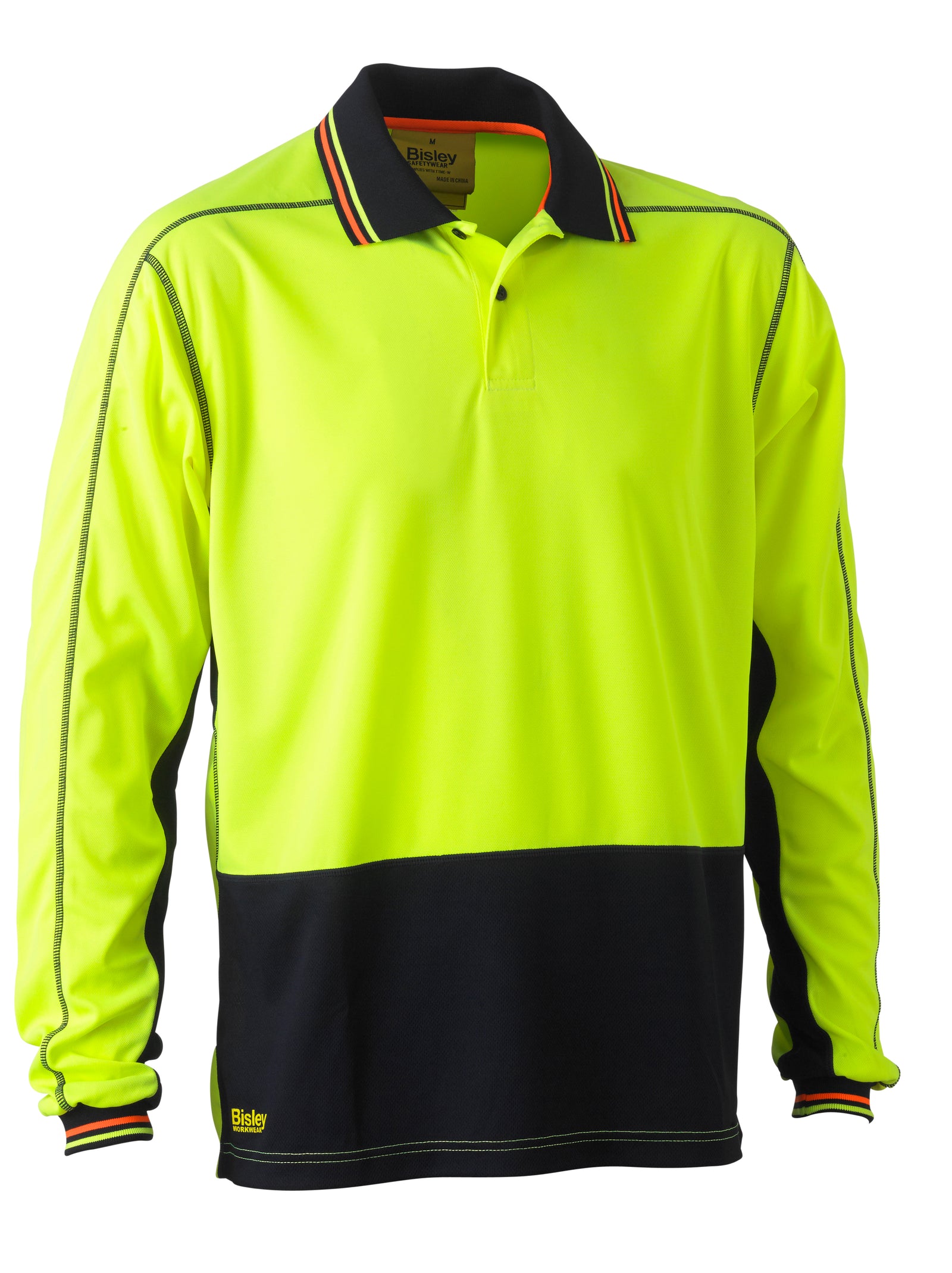 Wholesale BK6219 Bisley Two Tone Hi Vis Polyester Mesh Long Sleeve Polo Shirt Printed or Blank
