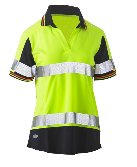 Wholesale BKL1225T Bisley Womens Short Sleeve Taped Two Tone Hi Vis V-Neck Polo Printed or Blank