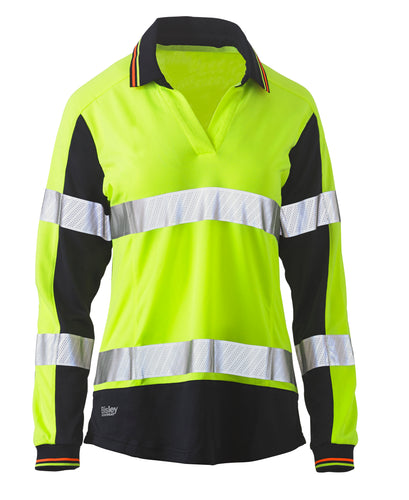 Wholesale BKL6225T Bisley Womens Long Sleeve Taped Two Tone Hi Vis V-Neck Polo Printed or Blank