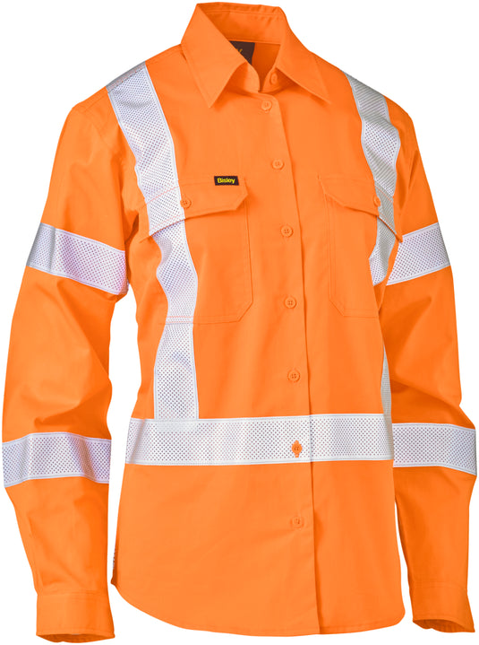 Wholesale BL6166XT Bisley Womens Taped X Back Lighweight Hi Vis Drill Rail Shirt Printed or Blank