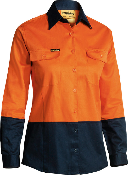 Wholesale BL6267 Bisley Women's 2 Tone Hi Vis Drill Shirt - Long Sleeve Printed or Blank