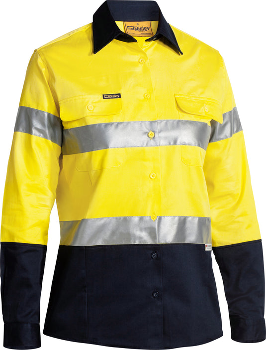 Wholesale BLT6456 Bisley 2 Tone Womens Hi Vis Drill Shirt 3M Reflective Tape - Long Sleeve Printed or Blank