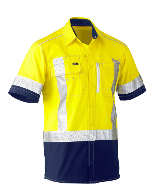 Wholesale BS1177XT Bisley Flex & Move™ Two Tone Hi Vis Stretch Utility Shirt - Short Sleeve Printed or Blank