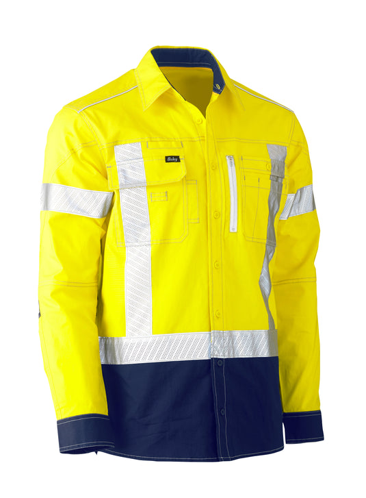 Wholesale BS6177XT Bisley Flex & Move™ Two Tone Hi Vis Stretch Utility Shirt - Long Sleeve Printed or Blank