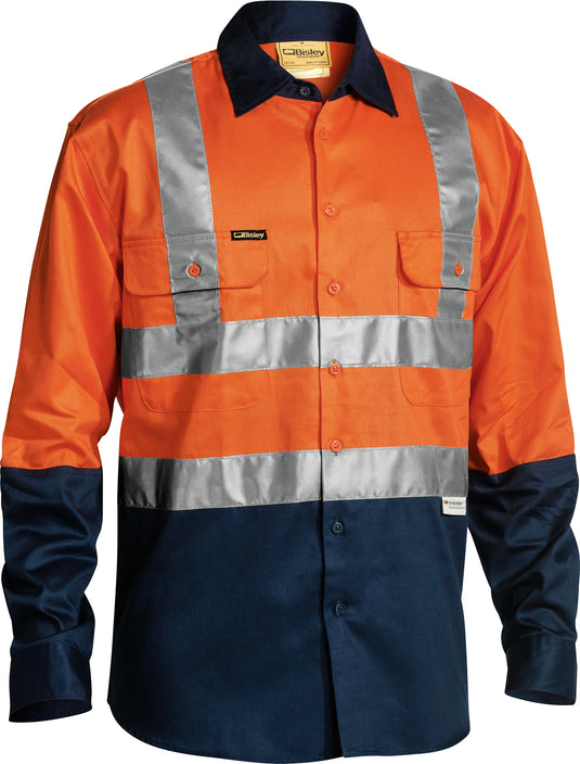 Wholesale BS6267T Bisley 2 Tone Hi Vis Drill Shirt 3M Reflective Tape - Long Sleeve Printed or Blank