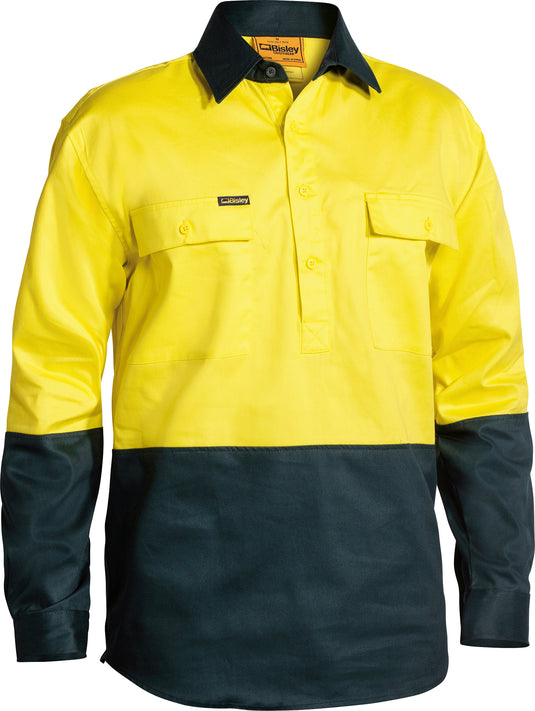 Wholesale BSC6267 Bisley 2 Tone Closed Front Hi Vis Drill Shirt - Long Sleeve Printed or Blank