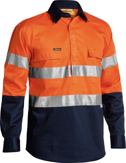 Wholesale BTC6456 Bisley 2 Tone Closed Front Hi Vis Drill Shirt 3M Reflective Tape - Long Sleeve Printed or Blank