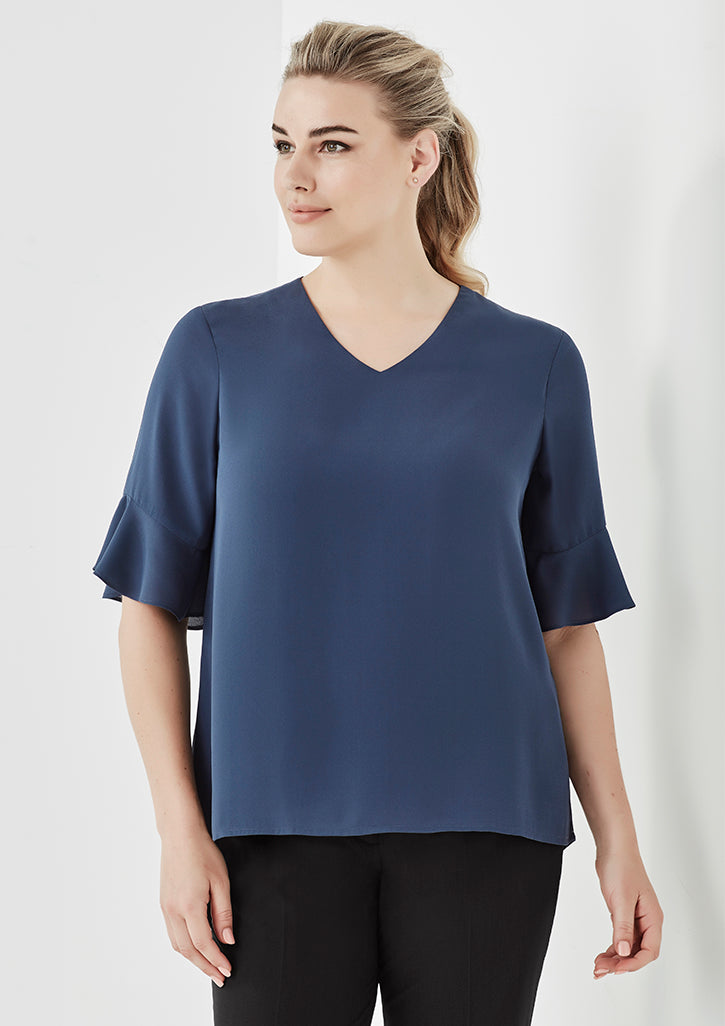 Wholesale RB966LS Womens Aria Fluted Sleeve Blouse Printed or Blank