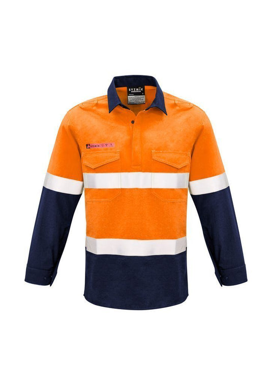 Wholesale ZW133 Syzmik FR Closed Front Hooped Taped Spliced Shirt Hi Vis Printed or Blank