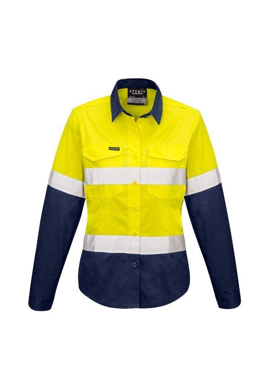 Wholesale ZW720 Womens Rugged Cooling Taped Hi Vis Spliced L/S Shirt Printed or Blank