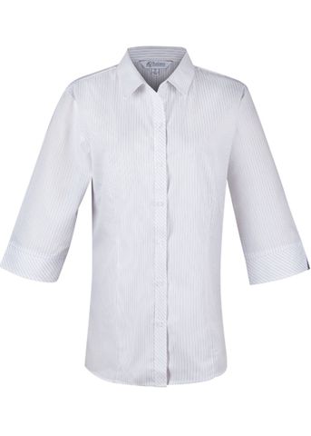Wholesale 2906T Aussie Pacific Ladies Bayview Wide Stripe 3/4 Sleeve Shirt Printed or Blank