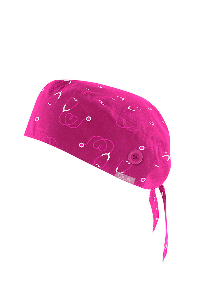 CSC246U BizCare Unisex Pink Printed Scrub Cap - Clearance