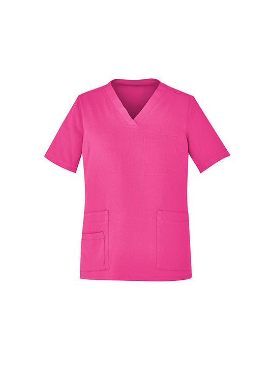 CST250US BizCare Unisex Pink V-Neck Scrub Top - Clearance