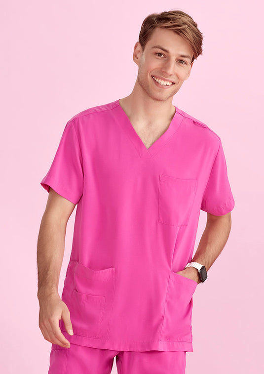 CST250US BizCare Unisex Pink V-Neck Scrub Top - Clearance