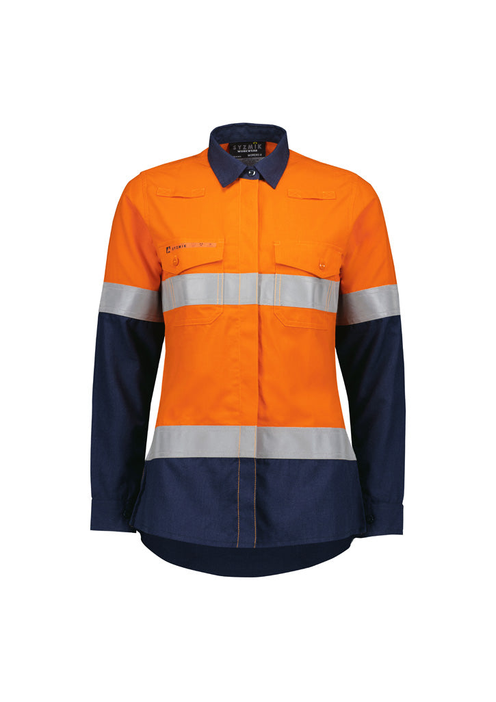Load image into Gallery viewer, ZW170 Syzmik Womens Orange Flame Lightweight Ripstop Taped Shirt
