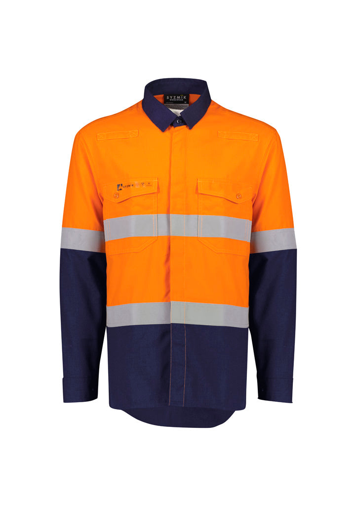 Load image into Gallery viewer, ZW180 Syzmik Mens Orange Flame Lightweight Ripstop Spliced Shirt - Hoop Taped
