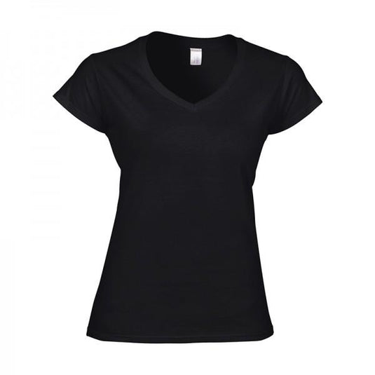 Women's T-Shirt Ladies V-Neck 100% cotton pre-shrunk (Black
