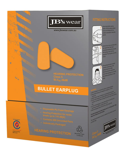 Wholesale 8P050 JB's BULLET SHAPED EARPLUG (200PR) Printed or Blank