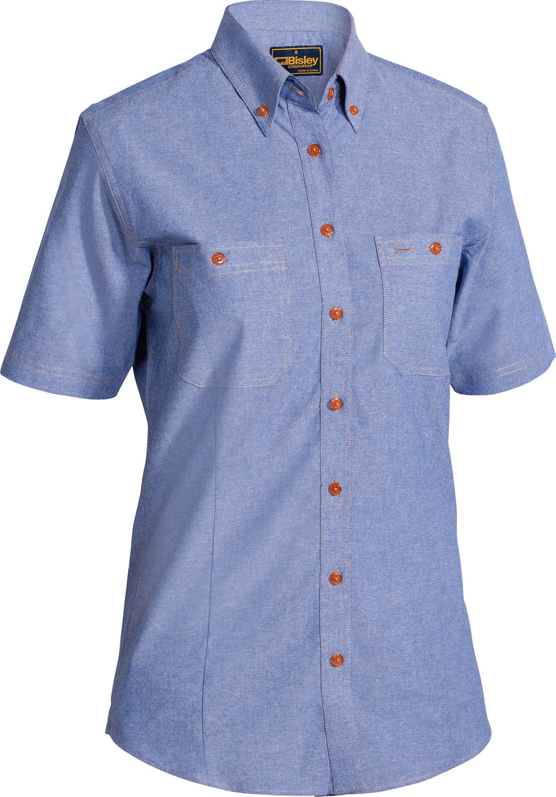 Load image into Gallery viewer, Wholesale B71407L Bisley Womens Chambray Shirt - Short Sleeve Printed or Blank
