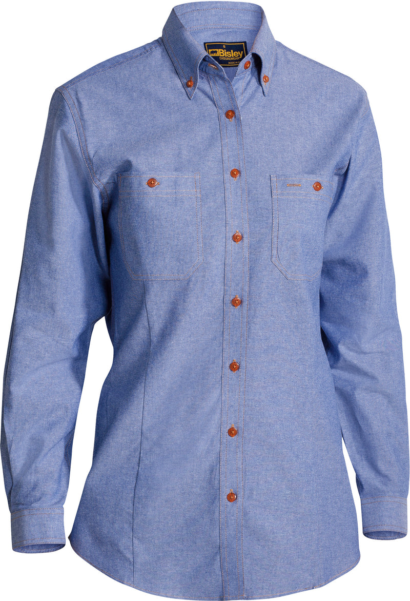 Load image into Gallery viewer, Wholesale B76407L Bisley Womens Chambray Shirt - Long Sleeve Printed or Blank
