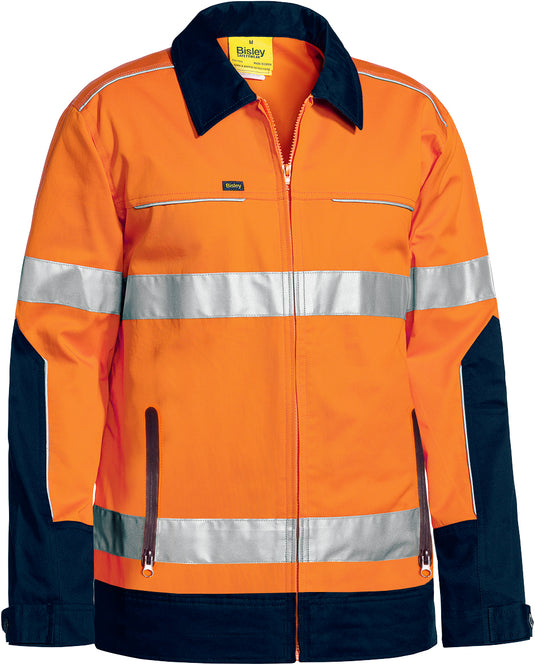 Wholesale BJ6917T Bisley 3M Taped Two Tone Hi Vis Liquid Repellent Cotton Drill Jacket Printed or Blank