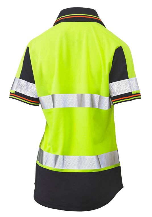 Wholesale BKL1225T Bisley Womens Short Sleeve Taped Two Tone Hi Vis V-Neck Polo Printed or Blank