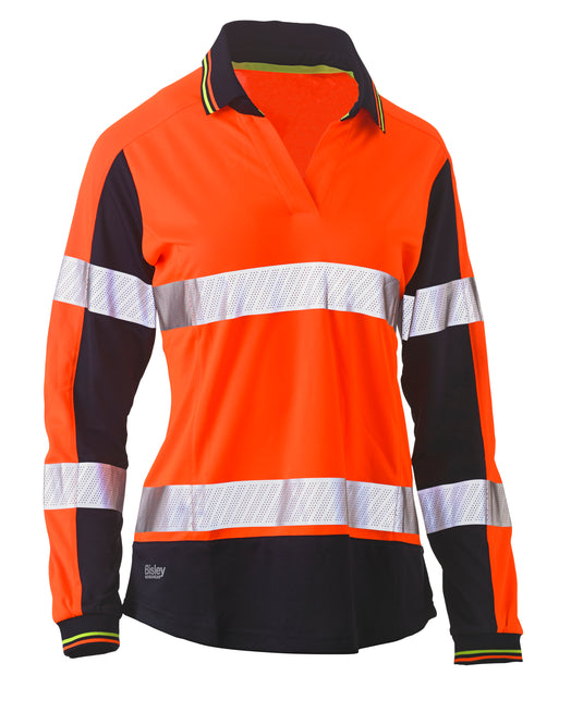 Wholesale BKL6225T Bisley Womens Long Sleeve Taped Two Tone Hi Vis V-Neck Polo Printed or Blank