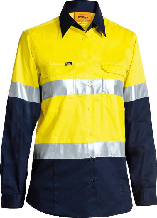 Wholesale BL6896 Bisley Womens 3M Taped Two Tone Hi Vis Cool Light Weight Shirt - Long Sleeve Printed or Blank