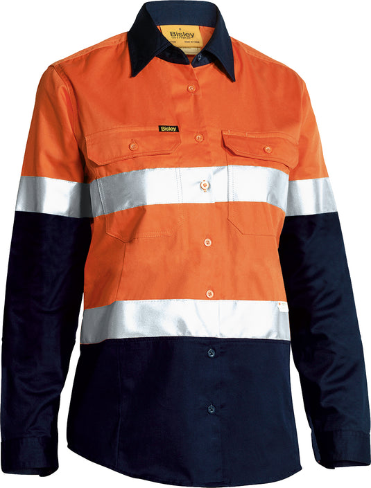 Wholesale BL6896 Bisley Womens 3M Taped Two Tone Hi Vis Cool Light Weight Shirt - Long Sleeve Printed or Blank