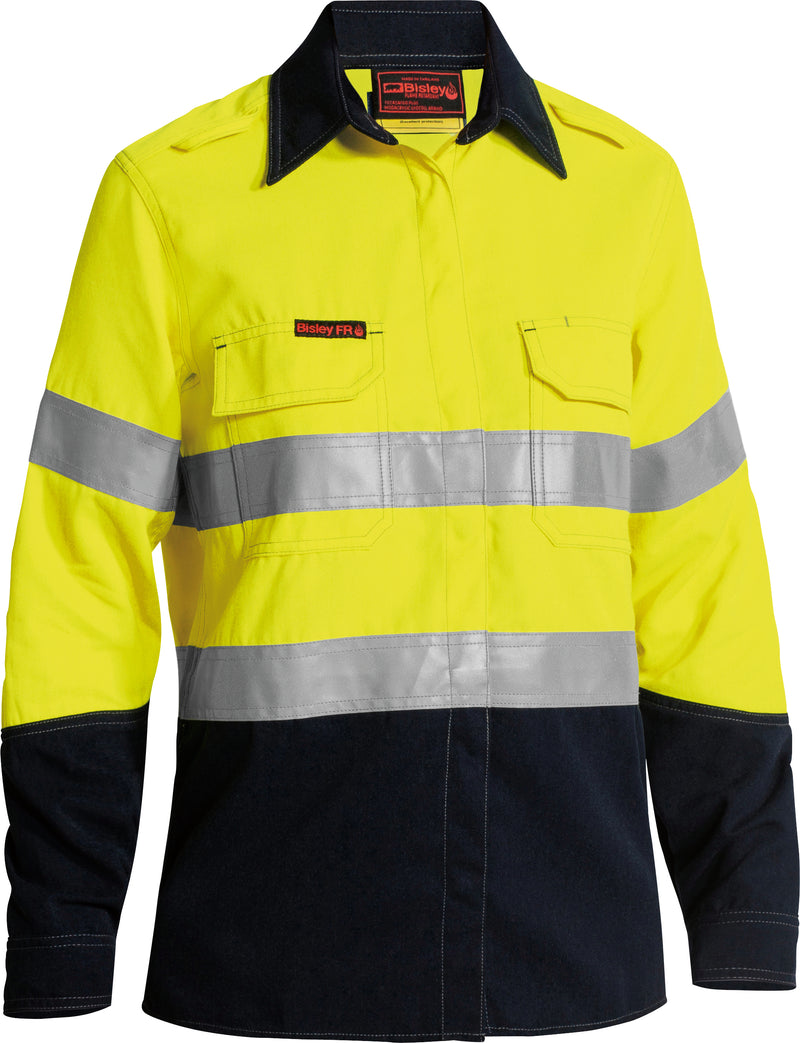 Load image into Gallery viewer, Wholesale BL8082T Bisley Womens Tencate Tecasafe Plus 700 Taped Two Tone Hi Vis FR Vented Long Sleeve Shirt Printed or Blank

