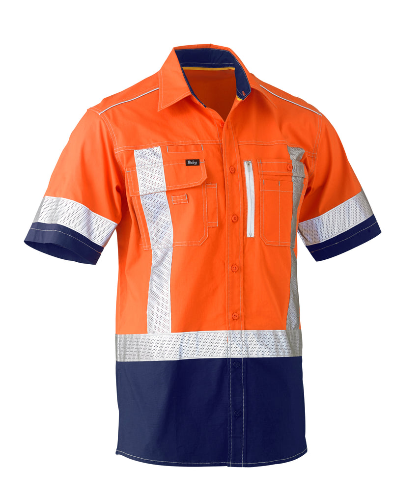 Load image into Gallery viewer, Wholesale BS1177XT Bisley Flex &amp; Move™ Two Tone Hi Vis Stretch Utility Shirt - Short Sleeve Printed or Blank
