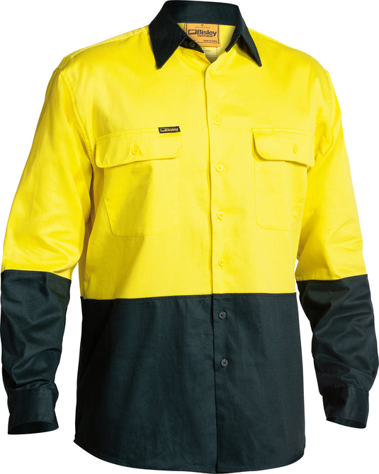 Wholesale BS6267 Bisley 2 Tone Hi Vis Drill Shirt - Long Sleeve Printed or Blank