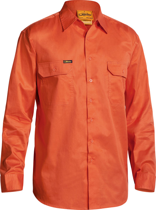 Wholesale BS6894 Bisley Mens Cool Lightweight Gusset Cuff Hi Vis Drill Shirt - Long Sleeve Printed or Blank