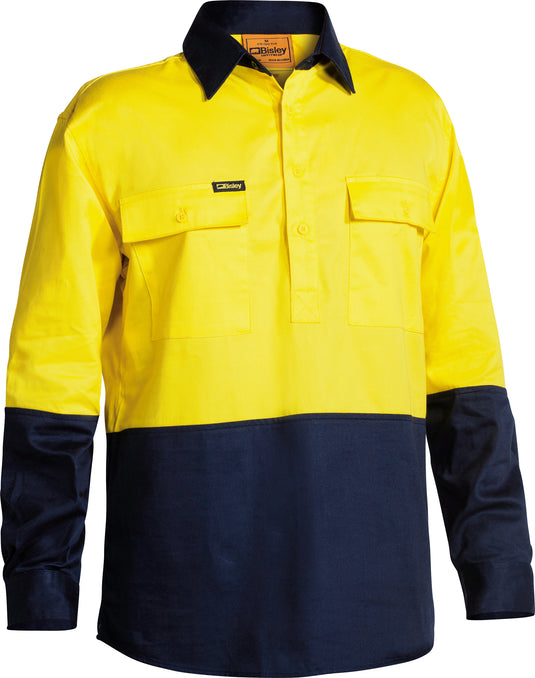 Wholesale BSC6267 Bisley 2 Tone Closed Front Hi Vis Drill Shirt - Long Sleeve Printed or Blank