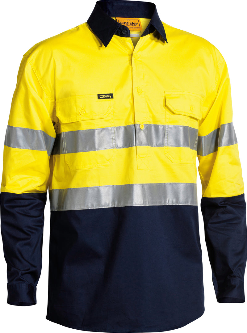 Load image into Gallery viewer, Wholesale BSC6896 Bisley 2 Tone Hi Vis Lightweight Closed Front Shirt 3M Reflective Tape - Long Sleeve Printed or Blank
