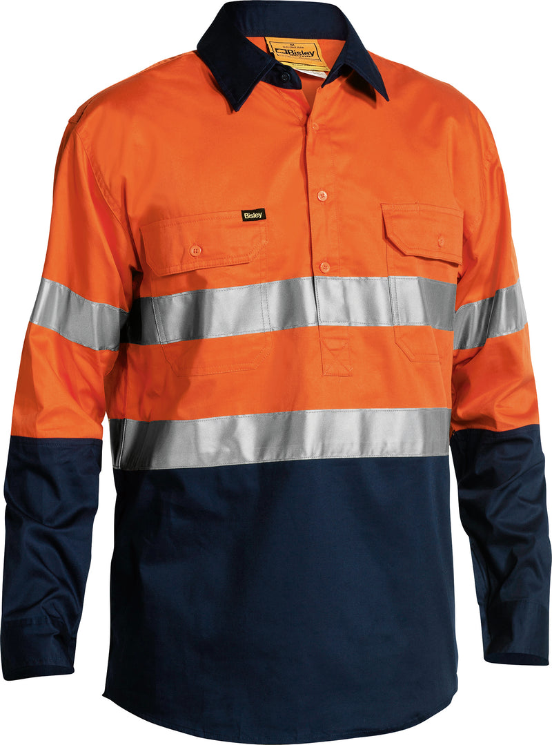Load image into Gallery viewer, Wholesale BSC6896 Bisley 2 Tone Hi Vis Lightweight Closed Front Shirt 3M Reflective Tape - Long Sleeve Printed or Blank
