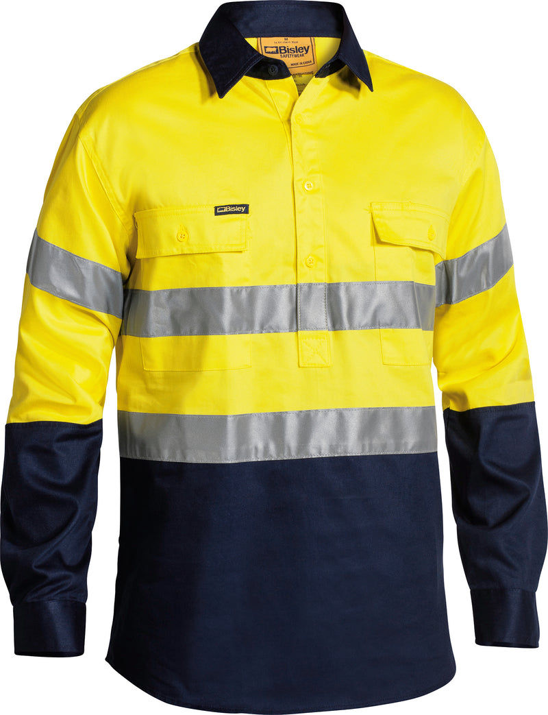 Load image into Gallery viewer, Wholesale BTC6456 Bisley 2 Tone Closed Front Hi Vis Drill Shirt 3M Reflective Tape - Long Sleeve Printed or Blank
