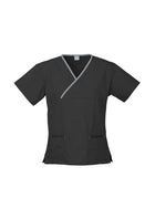 Wholesale H10722 Contrast Ladies Crossover Scrubs Top Printed or Blank