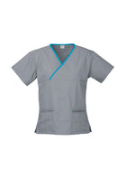 Wholesale H10722 Contrast Ladies Crossover Scrubs Top Printed or Blank
