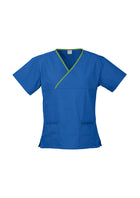 Wholesale H10722 Contrast Ladies Crossover Scrubs Top Printed or Blank