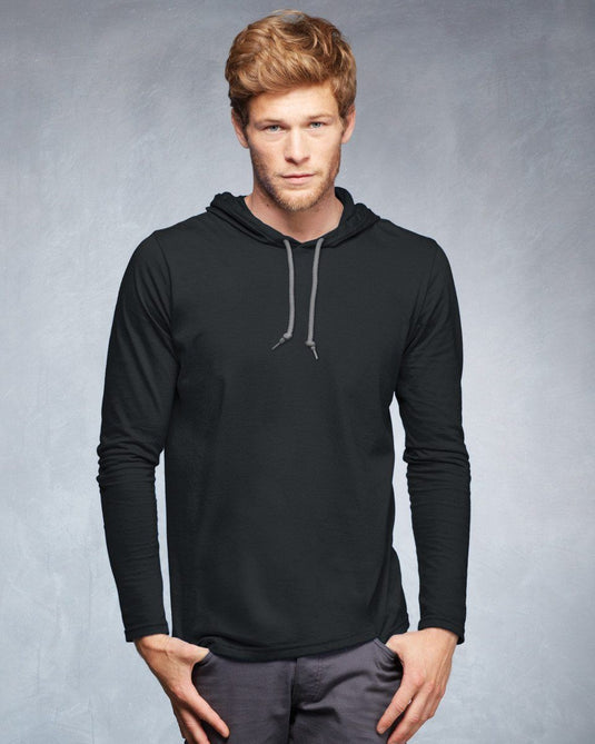 Wholesale 987 Anvil Long Sleeve Hooded T-Shirt Printed or Blank