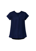 Wholesale RB967LS Women's Kayla V-Neck Pleat Blouse Printed or Blank