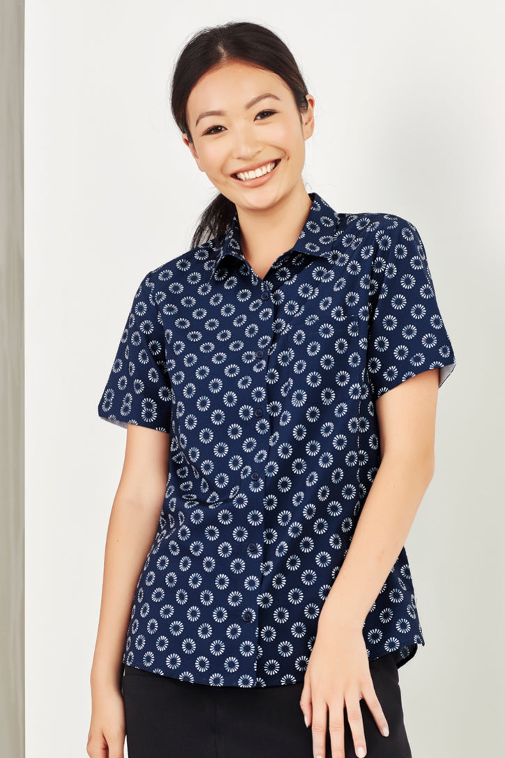 Load image into Gallery viewer, Wholesale CS948LS Biz Care Womens Florence Daisy Print Short Sleeve Shirt Printed or Blank
