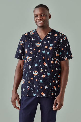 Wholesale CST148MS BIZCARE MENS SPACE PARTY SCRUB TOP Printed or Blank