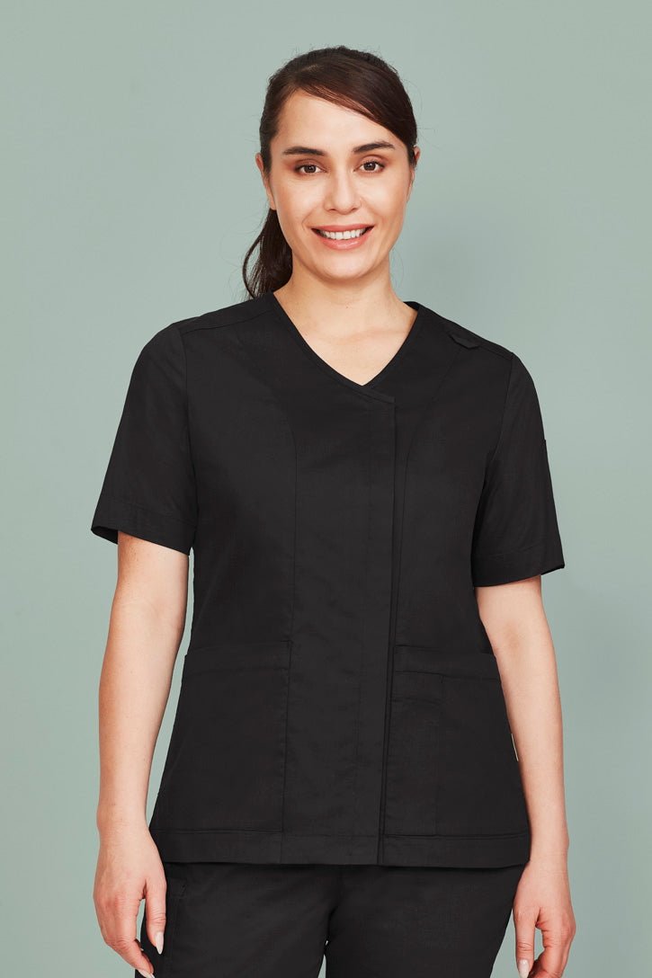 Load image into Gallery viewer, CST240LS BizCare Parks Womens Zip Front Crossover Scrub Top
