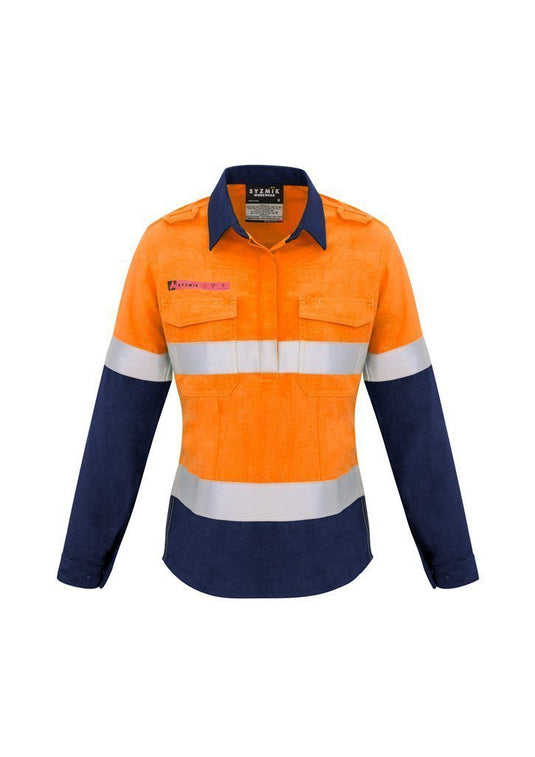Wholesale ZW131 Syzmik Womens FR Closed Front Shirt Hi Vis Printed or Blank