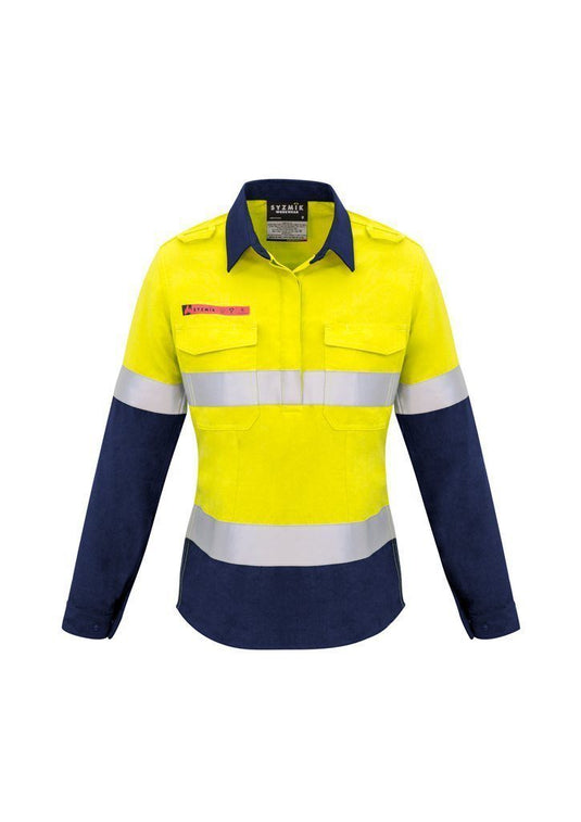 Wholesale ZW131 Syzmik Womens FR Closed Front Shirt Hi Vis Printed or Blank