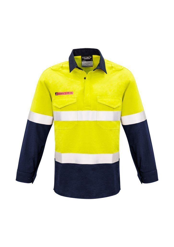 Load image into Gallery viewer, Wholesale ZW133 Syzmik FR Closed Front Hooped Taped Spliced Shirt Hi Vis Printed or Blank
