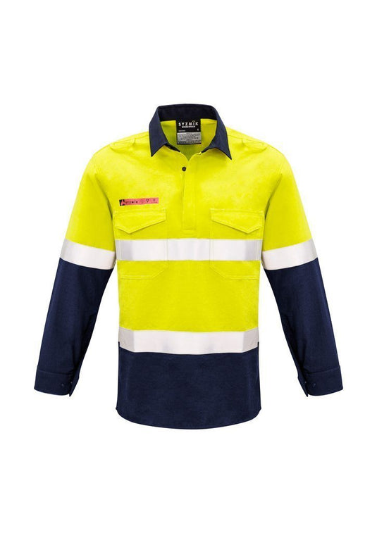 Wholesale ZW133 Syzmik FR Closed Front Hooped Taped Spliced Shirt Hi Vis Printed or Blank